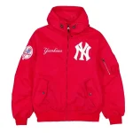 Front view of Alpha Industries L-2B Red Hooded Jacket