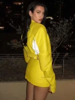 Dua Lipa Spongebob Yellow Leather Jacket - Image 3