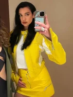 Dua Lipa Spongebob Yellow Leather Jacket - Image 4