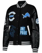 Women’s The Wild Collective Black Detroit Lions Sparkle Full-Snap Varsity Jacket