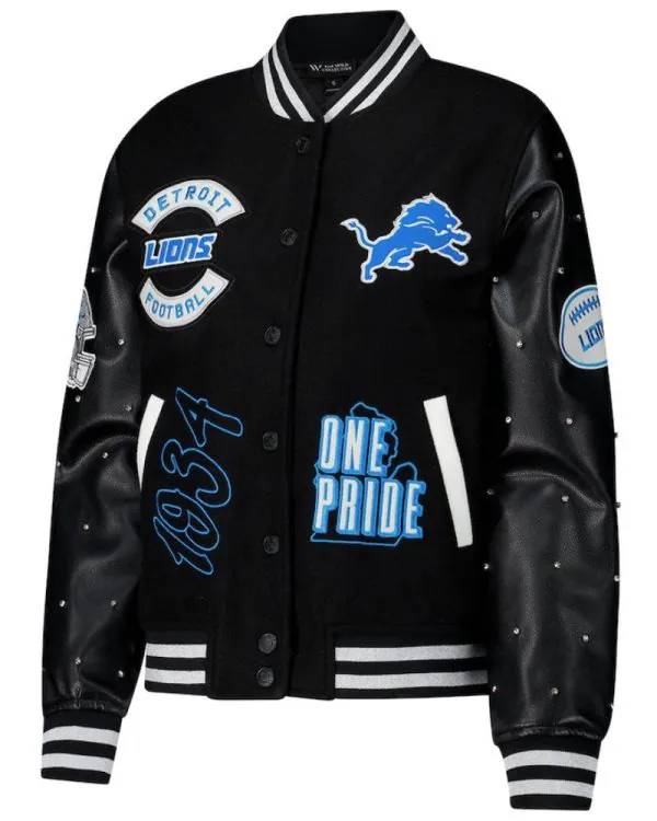 Product-Image-Size-Template-4-5-600x750.jpg Women’s The Wild Collective Black Detroit Lions Sparkle Full-Snap Varsity Jacket - Image 1