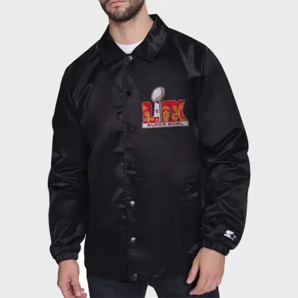 Super-Bowl-LIX-2025-Starter-Black-Coaches-Satin-Varsity-Full-Snap-Jacket-768x768-1-600x600 Super Bowl LIX Starter Red Satin Varsity Jacket - Image 1