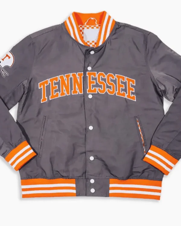 Tennessee-Volunteers-Smokey-Grey-Satin-Bomber-Jacket-600x750.png Tennessee Volunteers Smokey Grey Satin Jacket - Image 1