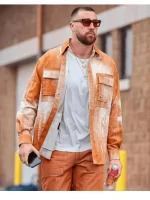 Travis Kelce Commanders v Chiefs 2025 Orange Denim Jacket - Image 2