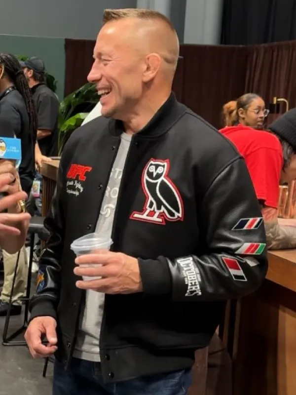UFC-Championship-Georges-St-Pierre-Black-Varsity-Jacket UFC Championship Georges St-Pierre Black Varsity Jacket - Image 1