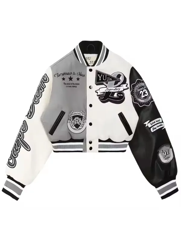 Womens-College-Letterman-Varsity-Cropped-Jacket Womens College Letterman Varsity Cropped Jacket - Image 1