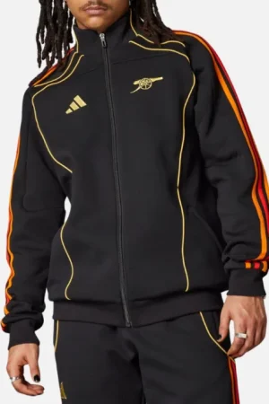 Arsenal X NTS Gold Logos, Red-Orange Adidas Three Stripes Sleeve Black Zipper Track Jacket