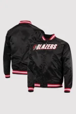 Black Portland Trail Blazers Throwback Wordmark Satin Jacket - Image 3