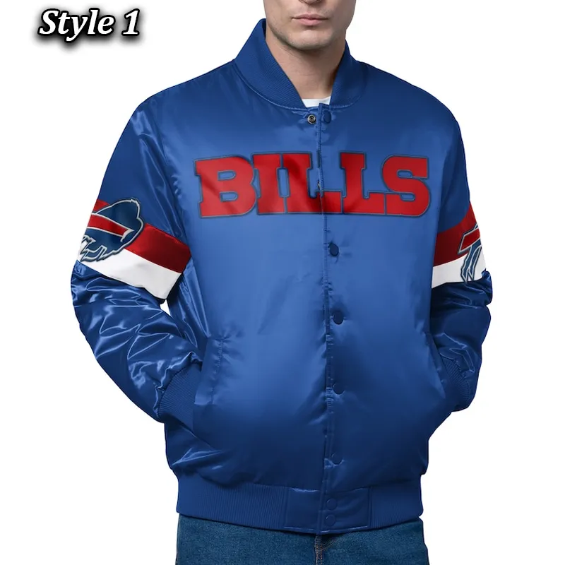 buffalo-bills-triple-option-jacket Buffalo Bills Triple Option Varsity Satin Jacket - Image 1