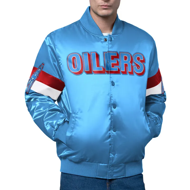 houston-oilers-triple-option-jacket Houston Oilers Triple Option Varsity Satin Jacket - Image 1