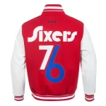 Philadelphia 76ers 2024/25 City Edition Chenille Red Varsity Jacket - Image 2