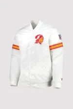 The Power Tampa Bay Buccaneers White Satin Varsity Jacket - Image 2