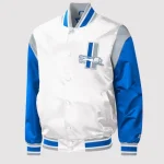 Throwback Warm Up Pitch Detroit Lions Varsity Satin Jacket