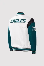 Throwback Warm Up Pitch Philadelphia Eagles Varsity Satin Jacket - Image 3