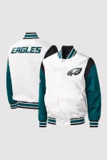 Throwback Warm Up Pitch Philadelphia Eagles Varsity Satin Jacket - Image 2