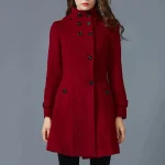 Women’s Designer Single Breasted Red Hooded Coat - Image 3