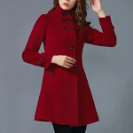 Women’s Designer Single Breasted Red Hooded Coat - Image 6