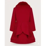 Women’s Red Swing Fur Collar Wool Coat - Image 2