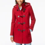 Women’s Red Duffel Check Hooded Wool Coat