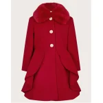 Women’s Red Swing Fur Collar Wool Coat