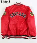 Chicago Blackhawks Red and Black Satin Varsity Jacket - Image 6