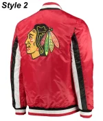 Chicago Blackhawks Red and Black Satin Varsity Jacket - Image 4