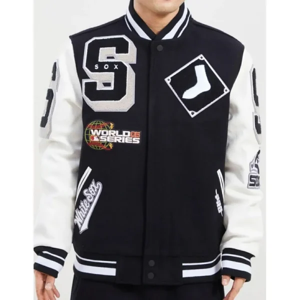 chicago-white-sox-mashup-black-and-white-jacket-1-600x600 Chicago White Sox Mashup Varsity Black and White Jacket - Image 1