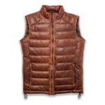Mens Real Quilted Brown Leather Biker Vest