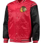 Chicago Blackhawks Red and Black Satin Varsity Jacket
