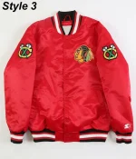 Chicago Blackhawks Red and Black Satin Varsity Jacket - Image 5