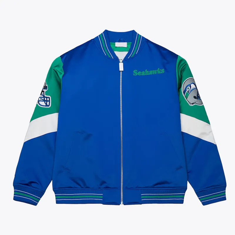 seattle-seahawks-throw-it-back-jacket Seattle Seahawks Throw It Back Heavyweight Satin Jacket - Image 1