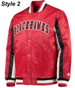 Chicago Blackhawks Red and Black Satin Varsity Jacket - Image 3