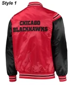 Chicago Blackhawks Red and Black Satin Varsity Jacket - Image 2