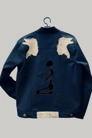 Back view of Ghost Rider Denim Jacket with rugged details