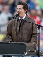 Super Bowl 60 Charlie Puth Brown Leather Jacket