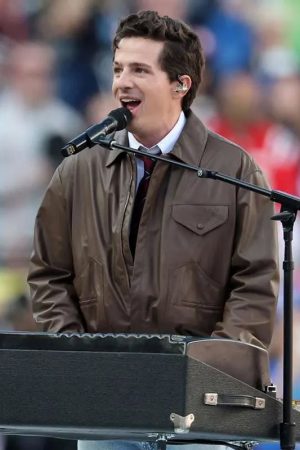 Super Bowl 60 Charlie Puth Brown Leather Jacket
