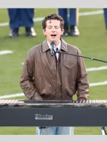 Super Bowl 60 Charlie Puth Brown Leather Jacket