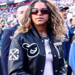 Blue Ivy Carter Super Bowl LX 2026 at Levi’s Stadium Off-White Leather Bomber Jacket