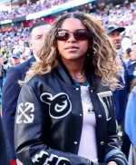 Blue Ivy Carter Super Bowl LX 2026 at Levi’s Stadium Off-White Leather Bomber Jacket