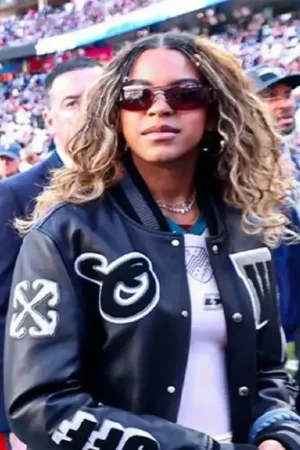 Blue Ivy Carter Super Bowl LX 2026 at Levi’s Stadium Off-White Leather Bomber Jacket