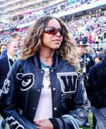 Blue Ivy Carter Super Bowl LX 2026 at Levi’s Stadium Off-White Leather Bomber Jacket