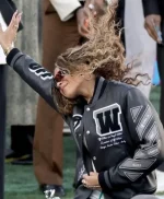 Blue Ivy Carter Super Bowl LX 2026 at Levi’s Stadium Off-White Leather Bomber Jacket
