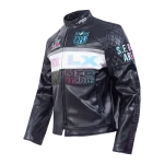 NFL SUPER BOWL 60 MEN'S MOTO JACKET (BLACK/WHITE)