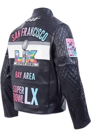 NFL SUPER BOWL 60 MEN'S MOTO JACKET (BLACK/WHITE)