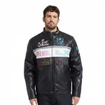 NFL SUPER BOWL 60 MEN'S MOTO JACKET (BLACK/WHITE)