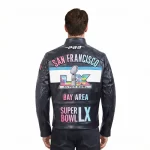 NFL SUPER BOWL 60 MEN'S MOTO JACKET (BLACK/WHITE)
