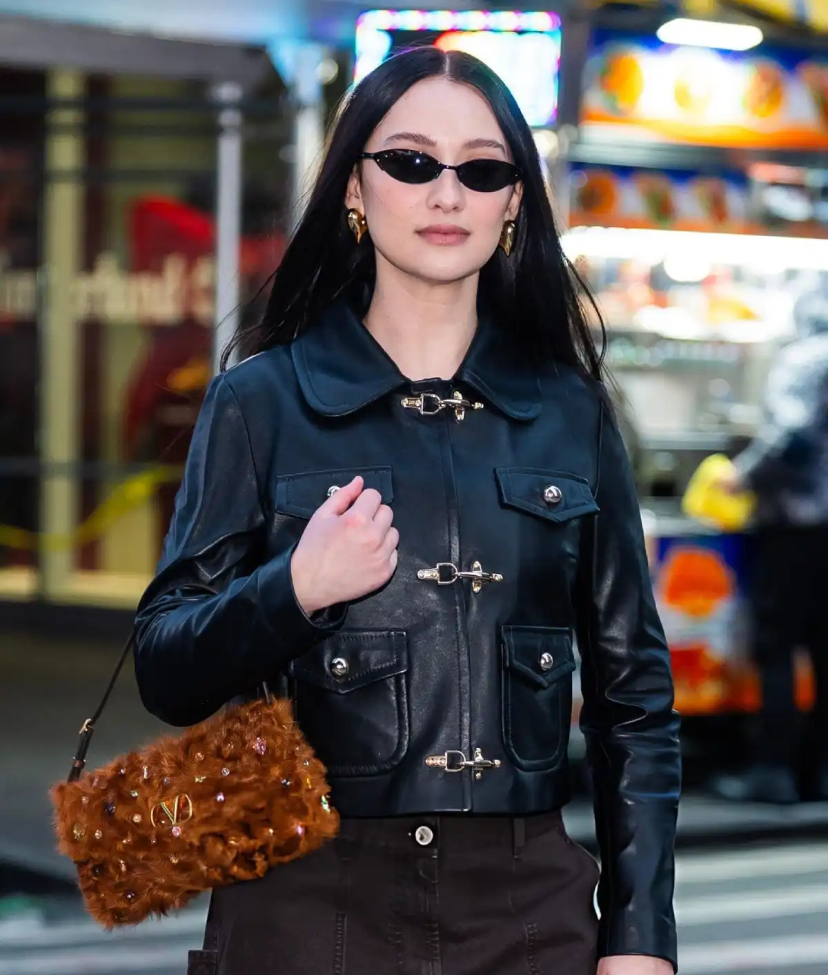 Lola-Tung-New-York-City-Leather-Jacket Lola Tung New York Toggle Leather Jacket - Image 1