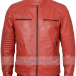 Aiden quilted Red Biker Style Leather Jacket