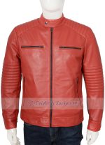 Aiden quilted Red Biker Style Leather Jacket