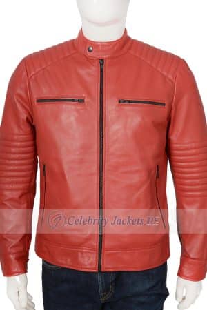 Aiden quilted Red Biker Style Leather Jacket